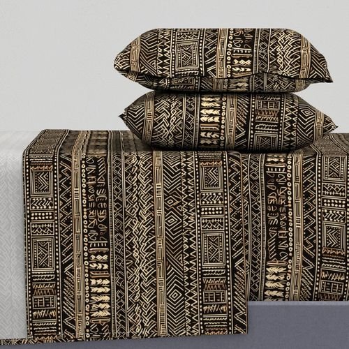 Tribal Mudcloth Boho Ethnic Print in Black and Cream Home Styling Collection Interior Collection african mudcloth sheet set design