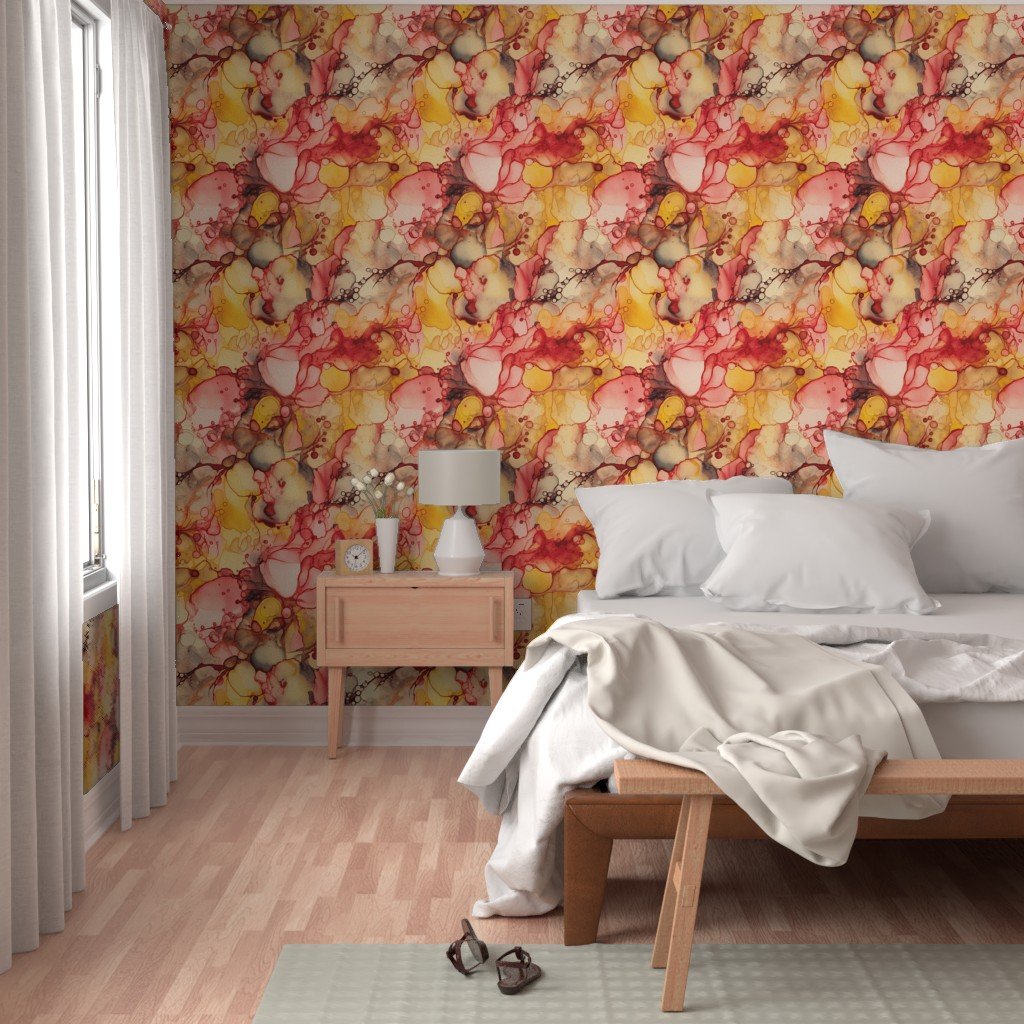 Sunrise Yellow and Peach with Rose Gold Alcohol Ink Liquid Swirls Wallpaper rose gold wallpaper