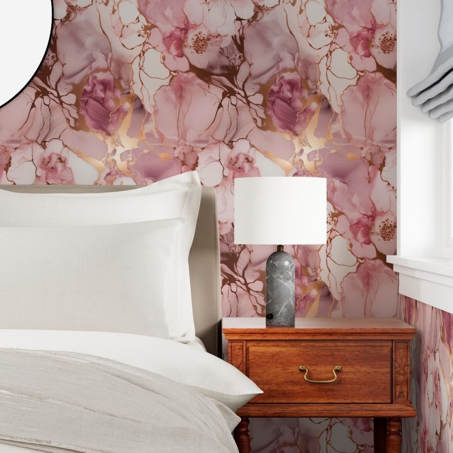 Pale Pink and Rose Gold Alcohol Ink Liquid Swirls Wallpaper pale pink wallpaper