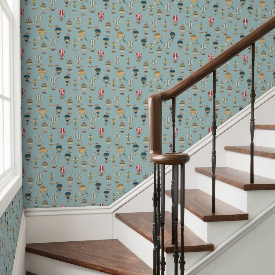 Small Vintage Hot Air Balloons in Sky Blue Wallpaper hot air balloons wallpaper