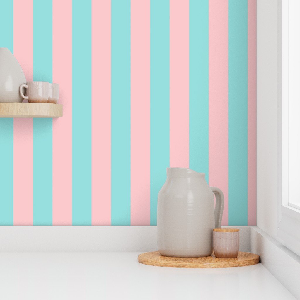Pink and Aqua Summer Gazebo Cabana Tent 2 Inch Stripes Wallpaper blue stripe wallpaper
