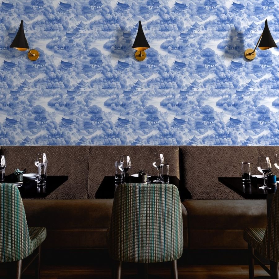 Small Chinese Village in Light Blue Porcelain Glaze Wallpaper chinese china wallpaper