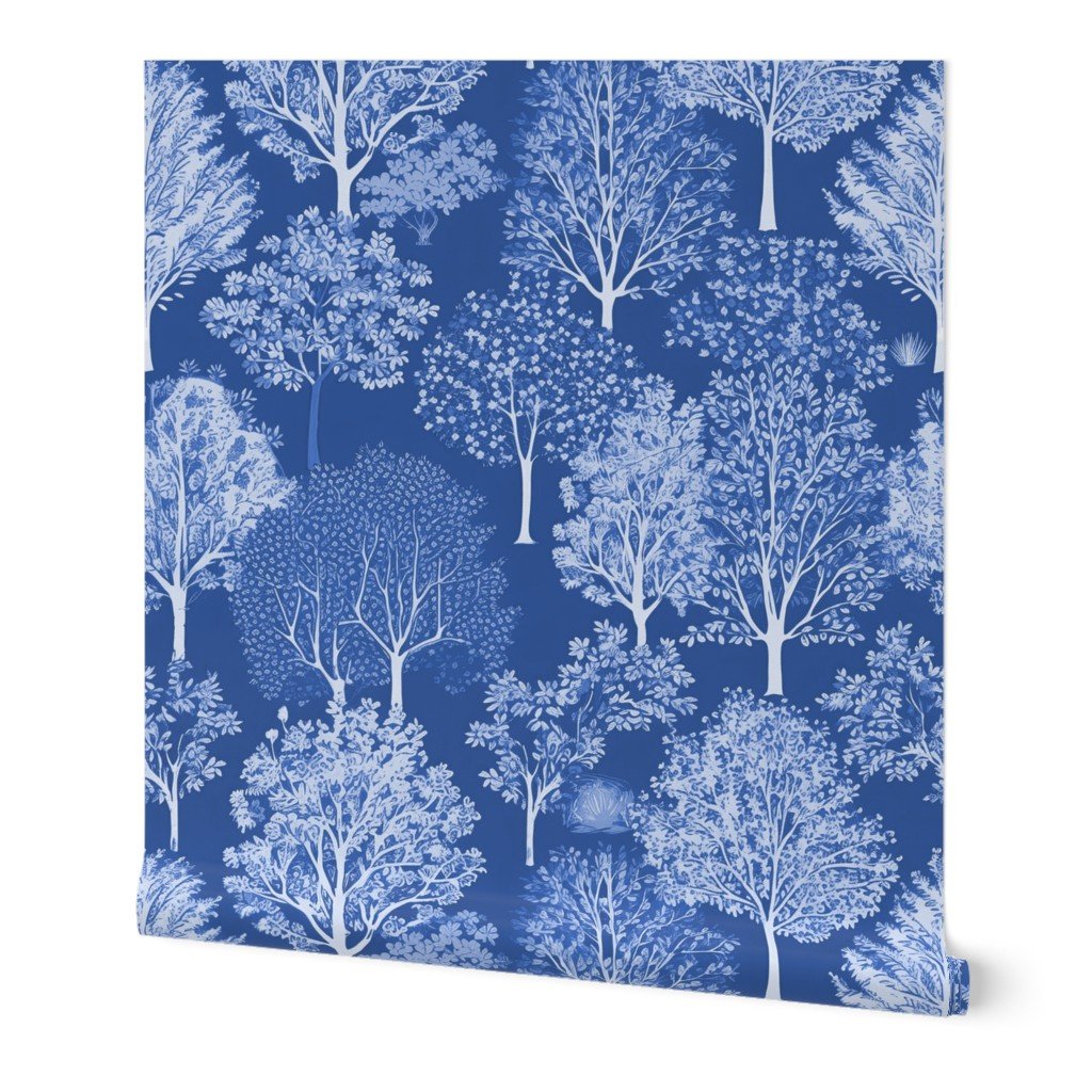 New England Endless Forest Trees Winter Light Blue Porcelain Glaze Wallpaper light blue wallpaper