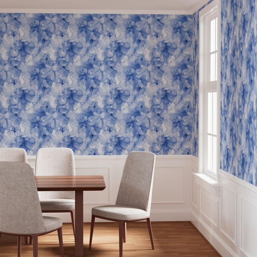 Alcohol Liquid Ink Swirls in Light Blue Porcelain Glaze Wallpaper alcohol glaze wallpaper