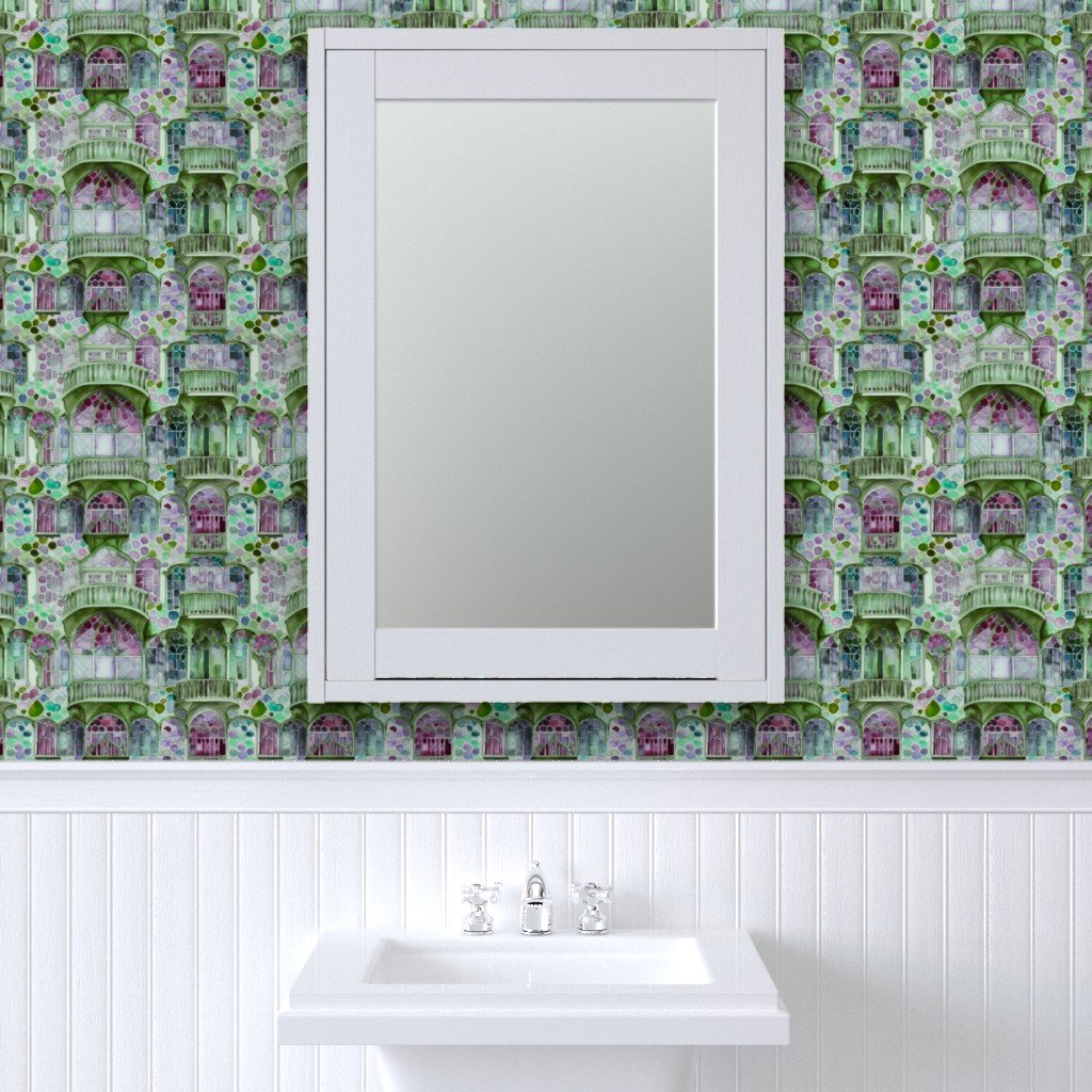 Barcelona House Architectural Detail in Windows Columns Arches and Wallpaper art nouveau wallpaper