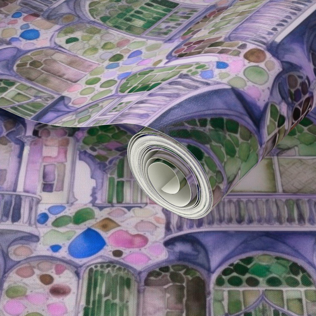 Barcelona House Architectural Detail in Windows Columns Arches and Wallpaper art nouveau wallpaper