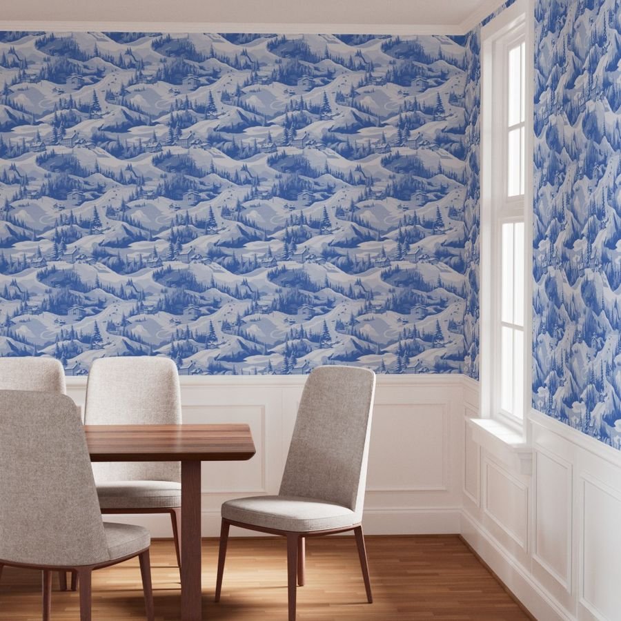 Small Montana Winter Cabins Montana with Evergreens in Mid China Blue Wallpaper china glaze wallpaper