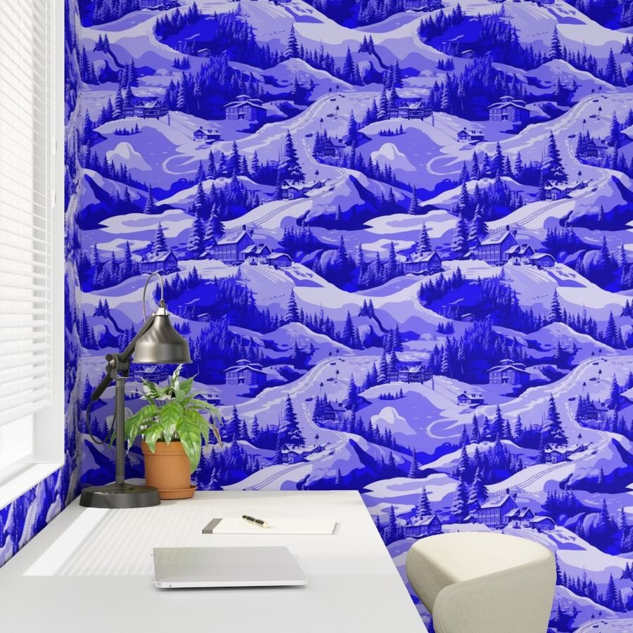 Small Montana Winter Cabins Montana with Evergreens in Royal China Wallpaper china glaze wallpaper
