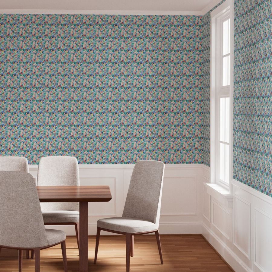 Blue and Multicolor Shards of Tumbled and Scattered Watercolor Wallpaper blue seaglass wallpaper