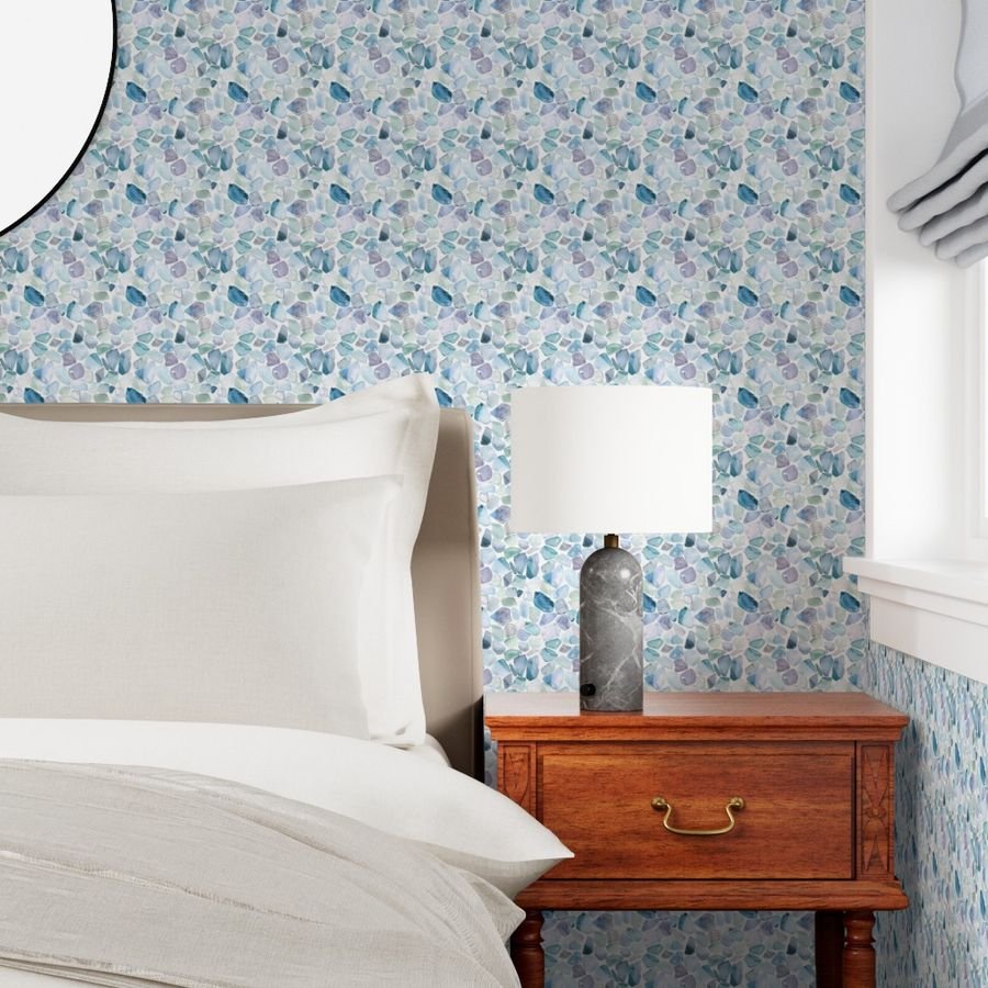 Small Blue and Lilac Shards of Tumbled and Scattered Watercolor Wallpaper beach theme wallpaper