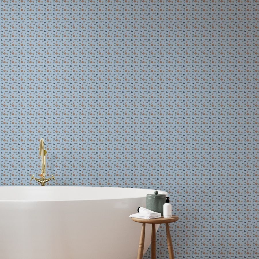 Nantucket Island Symbols and Motifs in Mini on Blue Wallpaper faraway island wallpaper