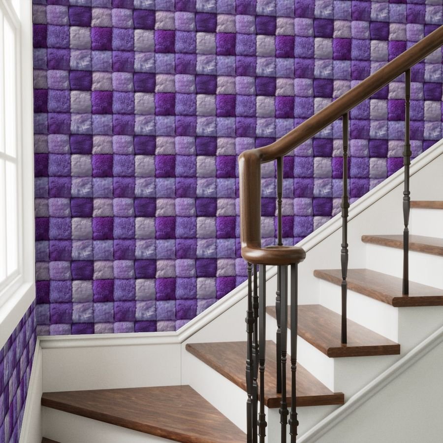 Large Violet Faux Fur Patchwork Fabric - Luxurious Plush Texture Wallpaper cozy wallpaper