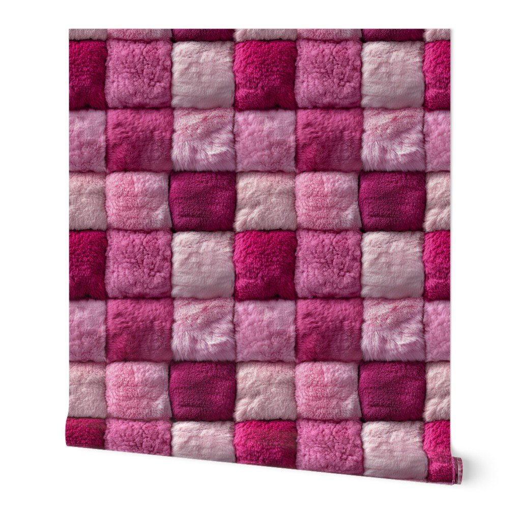 Large Hot Pink and Blush Faux Fur Patchwork Fabric - Luxurious Plush Wallpaper hot pink wallpaper