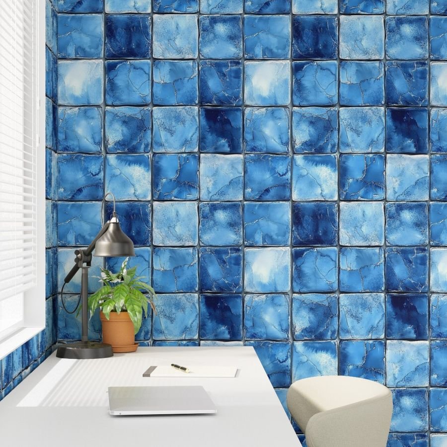 6 inch Blue Mosaic Tiles with Watercolor Effect for Pool or Bathroom Wal ceramic wallpaper
