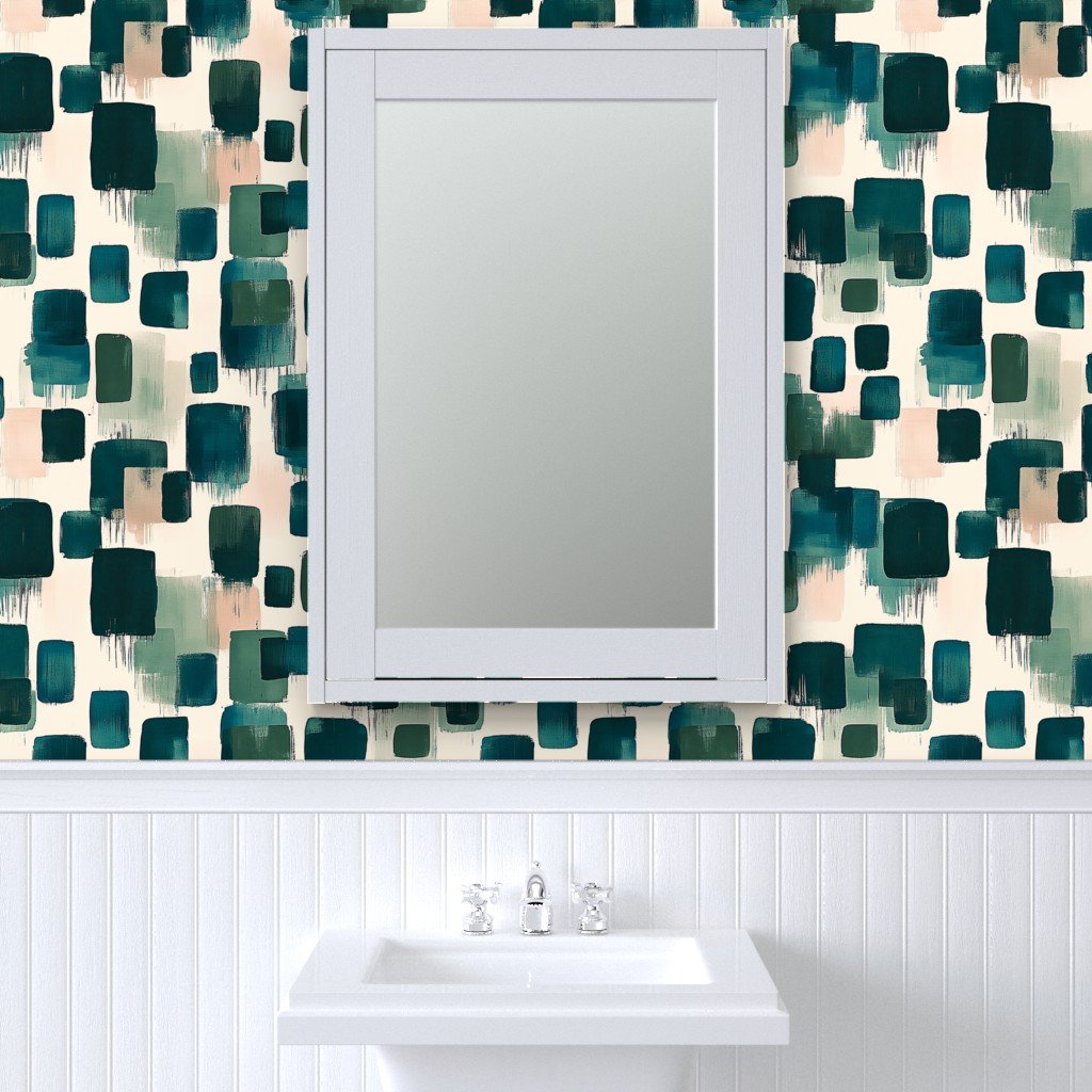 Large Abstract Earthy Brushstroke Blocks in Teal and Soft Peach Wallpaper abstract wallpaper