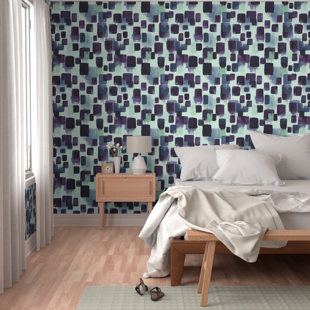 Large Abstract Brushstroke Blocks in Purple Teal and Cream Wallpaper artistic wallpaper