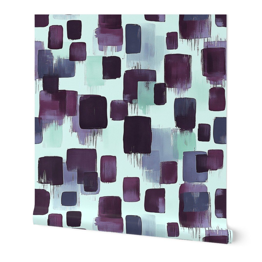 Large Abstract Brushstroke Blocks in Purple Teal and Soft Mint Wallpaper artistic wallpaper