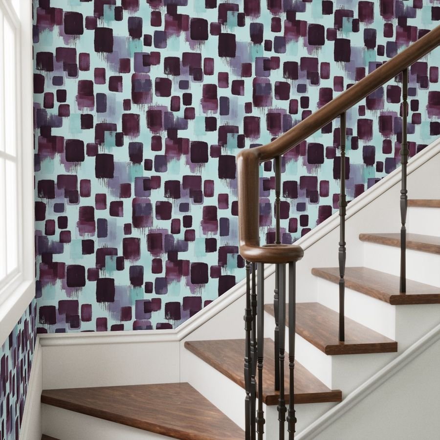 Large Abstract Brushstroke Blocks in Burgundy Teal and Soft Mint Wallpaper artistic wallpaper