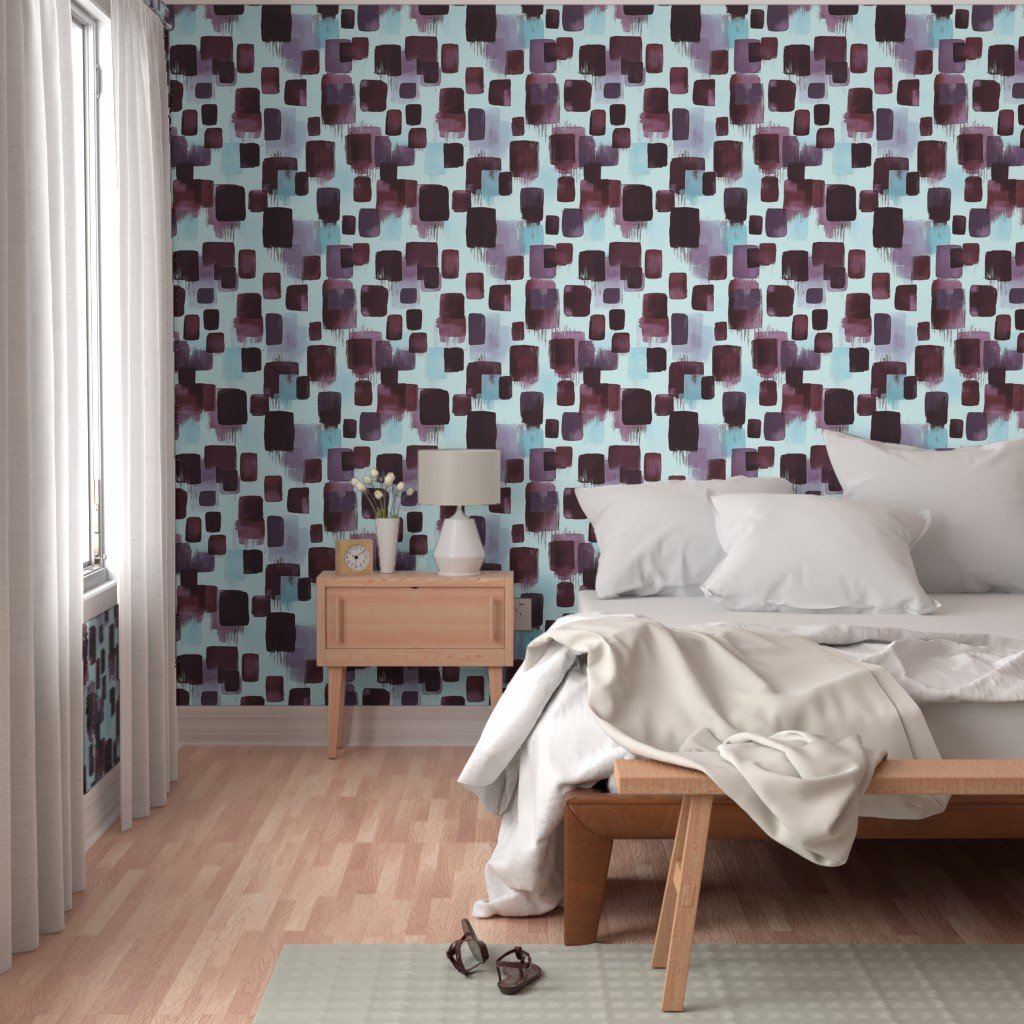 Large Abstract Brushstroke Blocks in Burgundy Lavender and Soft Mint Wallpaper artistic wallpaper