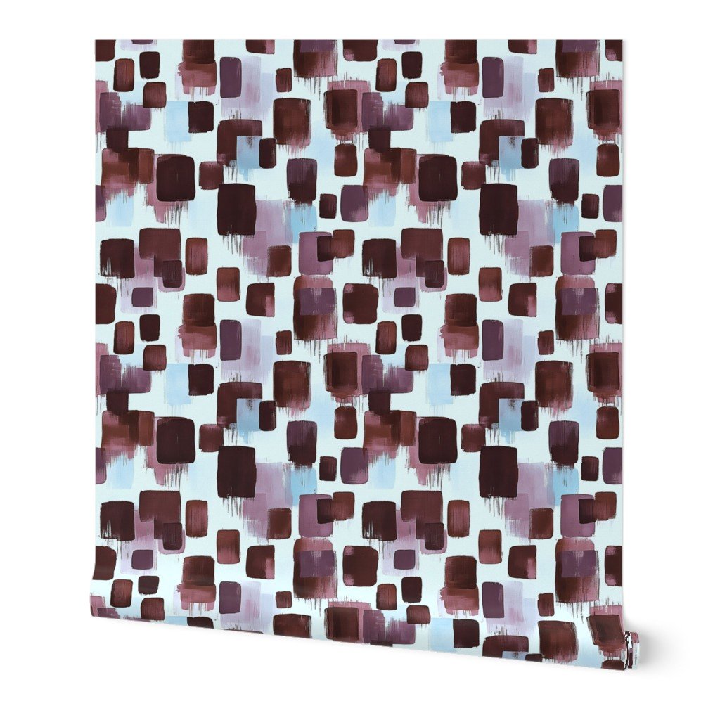 Abstract Brushstroke Blocks in Burgundy Lavender and Sky Blue Wallpaper abstract wallpaper