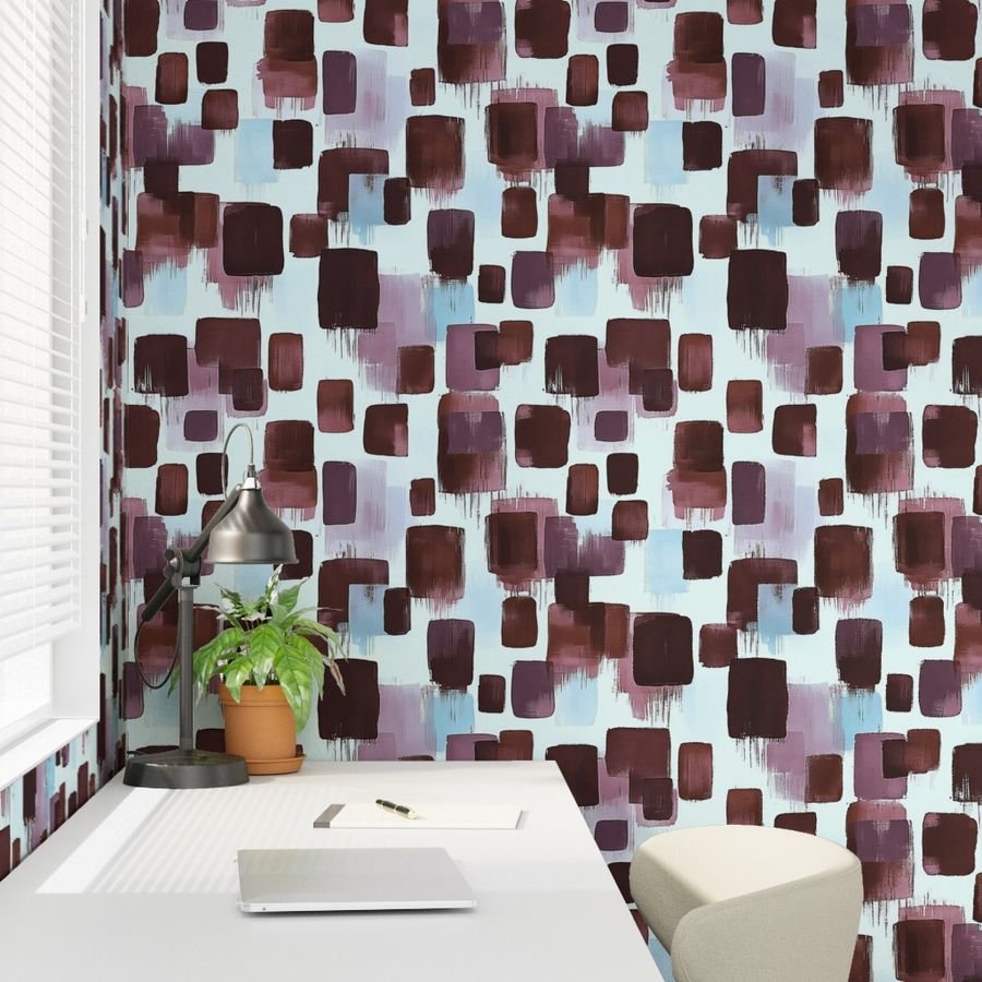 Large Abstract Brushstroke Blocks in Burgundy Lavender and Sky Blue Wallpaper abstract wallpaper