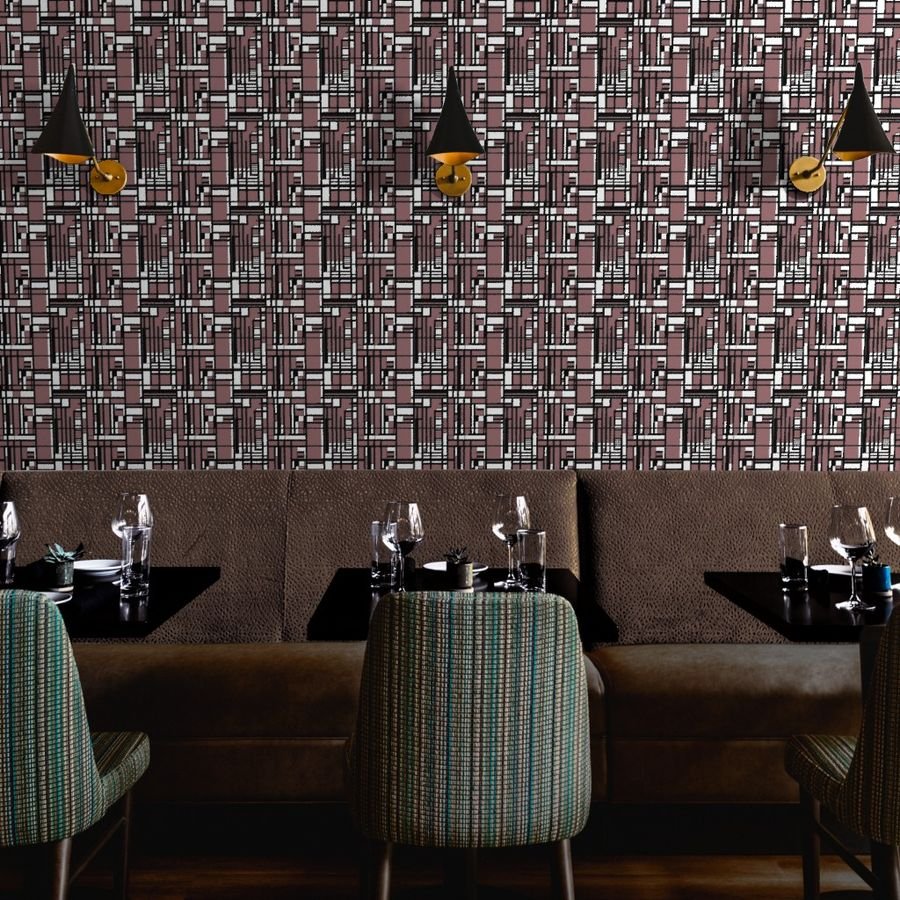 Dusty Rose Modernist City Blocks Geometric Pattern Wallpaper black and white wallpaper