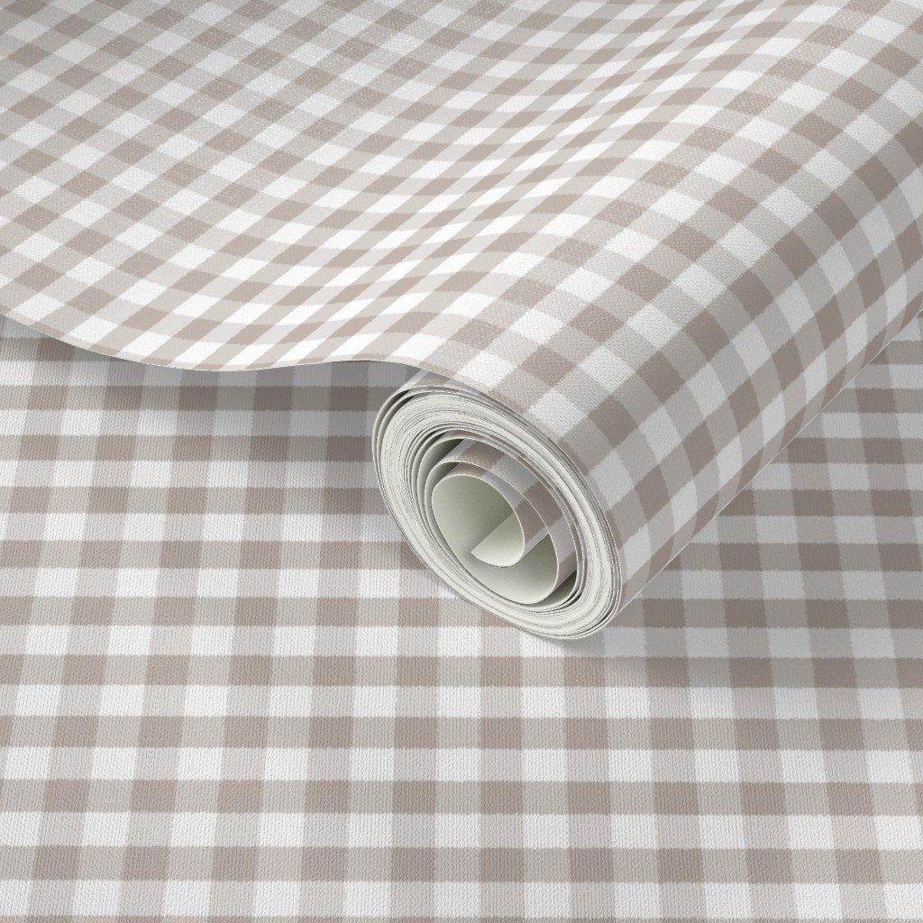 Misty Taupe Gingham Check Plaid Pattern Wallpaper warm gray wallpaper