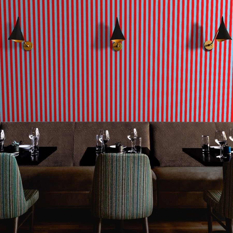 Bold Coastal Classic Red and Sky Blue Cabana Tent Stripe Wallpaper beach wallpaper