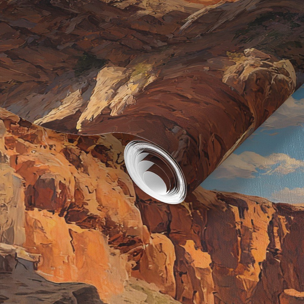 Summer Sun Over the Grand Canyon Watercolor Landscape Wallpaper warm tone wallpaper