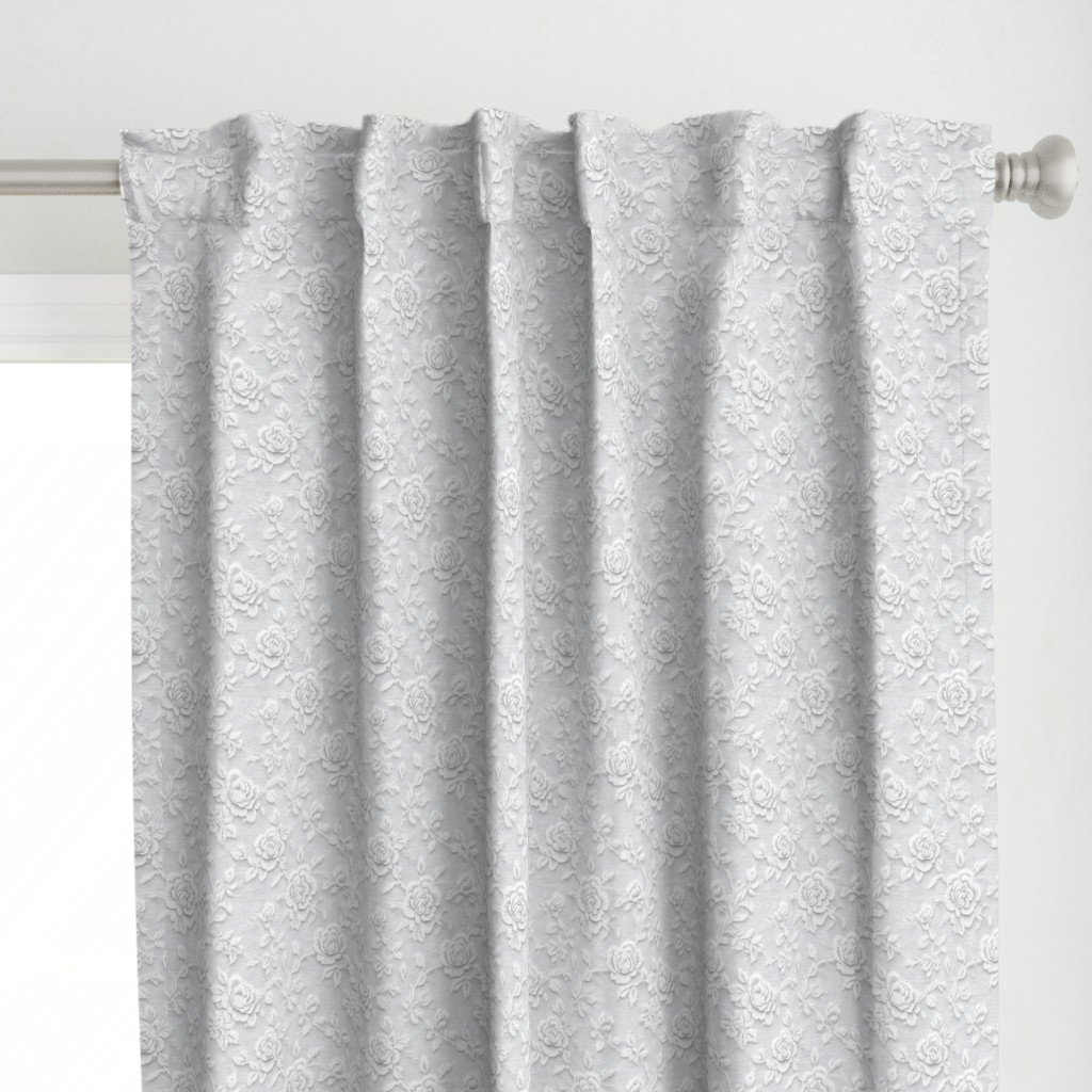 Curtain in Vintage Lace Rose Floral Pattern in Soft White