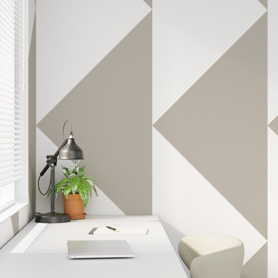 Bold Greige and White Oversized Geometric Triangle Wallpaper Wallpaper architectural wallpaper