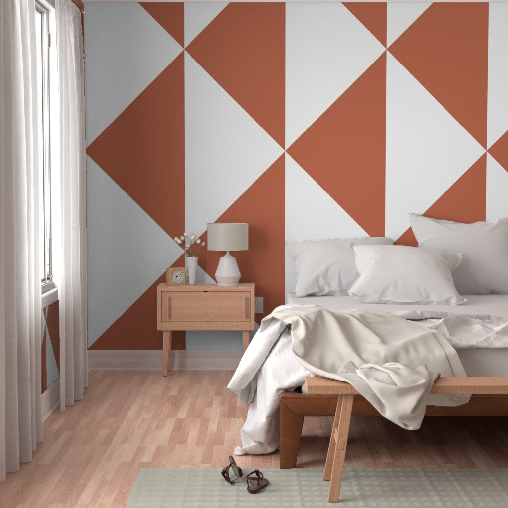 Bold Terracotta and White Oversized Geometric Diamond Wallpaper architectural wallpaper