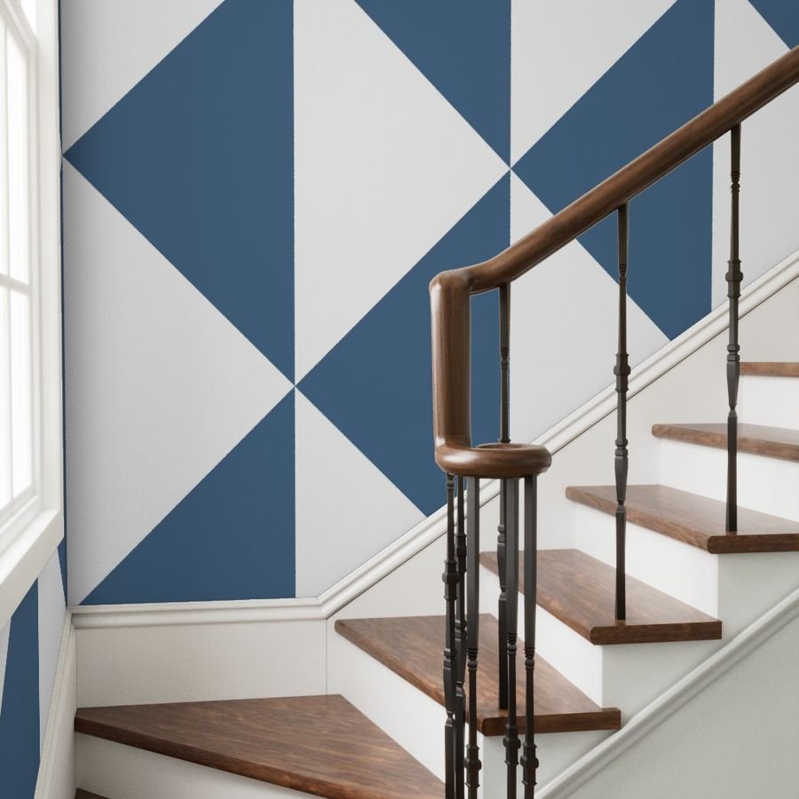 Bold Slate Blue and White Oversized Geometric Diamond Wallpaper abstract wallpaper