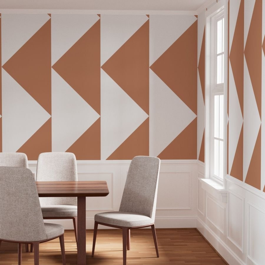 Bold Soft Clay and White Oversized Geometric Triangle Wallpaper soft clay wallpaper