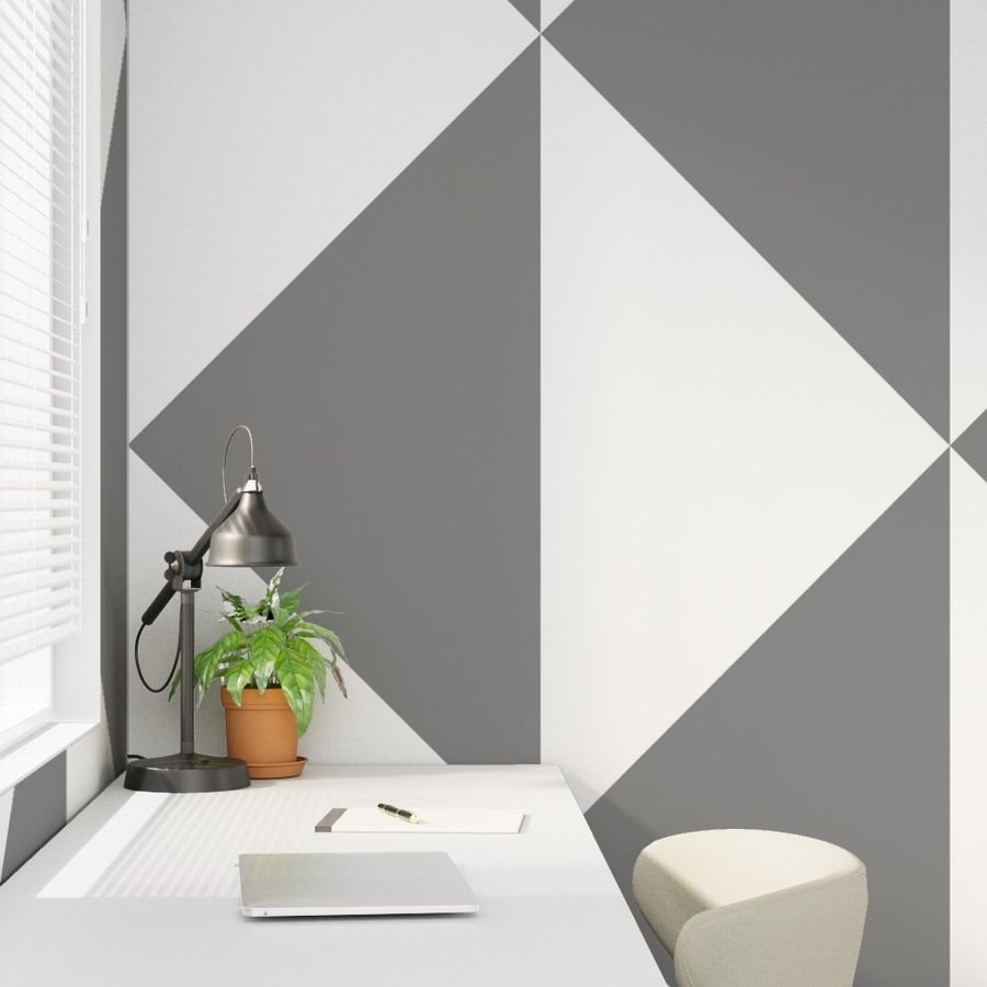 Bold Mid Gray and White Oversized Geometric Diamond Wallpaper architectural wallpaper