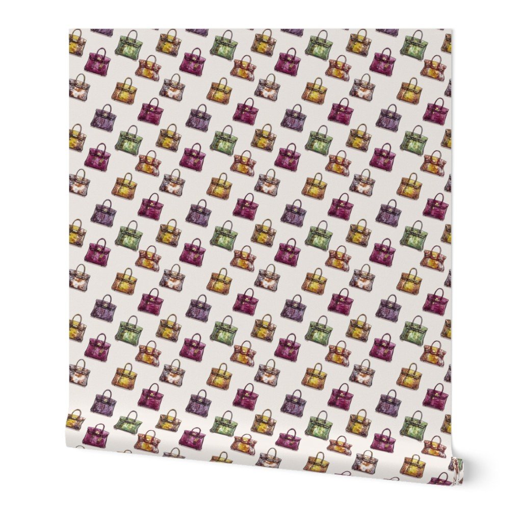 Small Scale Luxury Handbag Motif in Cool Jewel Tones Wallpaper jewel tones wallpaper