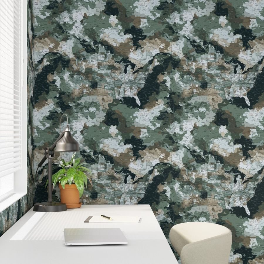 USA State Outline Camouflage in Sage Green and Slate Wallpaper independence day wallpaper