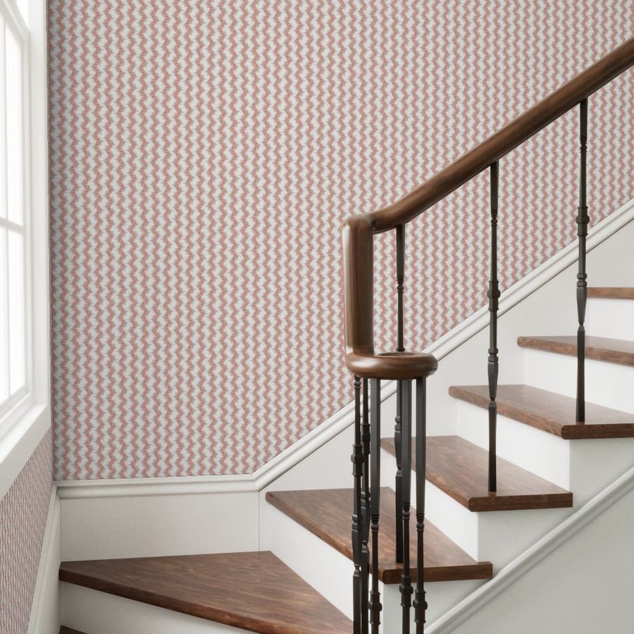 Vintage English Garden Tiny Coral Pink Rose Stripe Pattern on White Wal Wallpaper bridal wallpaper