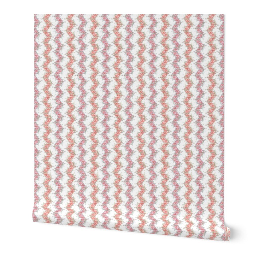 Vintage English Garden Tiny Two Tone Pink Rose Stripe Pattern on White W Wallpaper bridal wallpaper