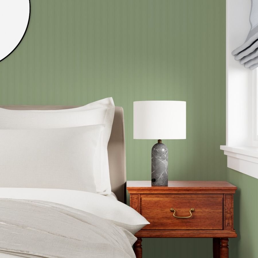Tonal Sage Green Tailored Ticking Stripe Cottage Farmhouse Small Scal Wallpaper sage green wallpaper