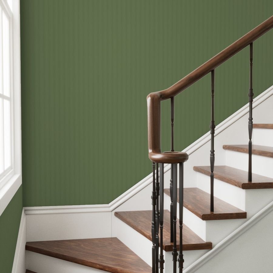 Tonal Olive Green Tailored Ticking Stripe Cottage Farmhouse Small Sca Wallpaper green stripe wallpaper