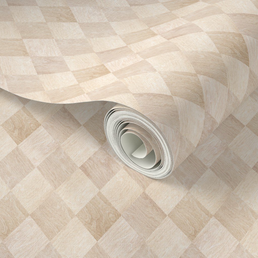Small Light Beech and Oak Wood Harlequin Diamond Parquet Marquetry Pattern Wallpaper checkered wallpaper
