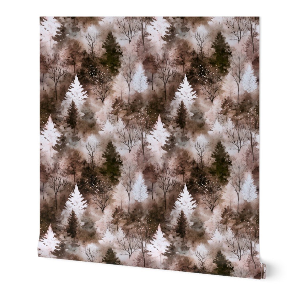 Small Endless Winter Tree Dreamscape Trees in Earthy Misty Forest Wall Wallpaper warm tone wallpaper