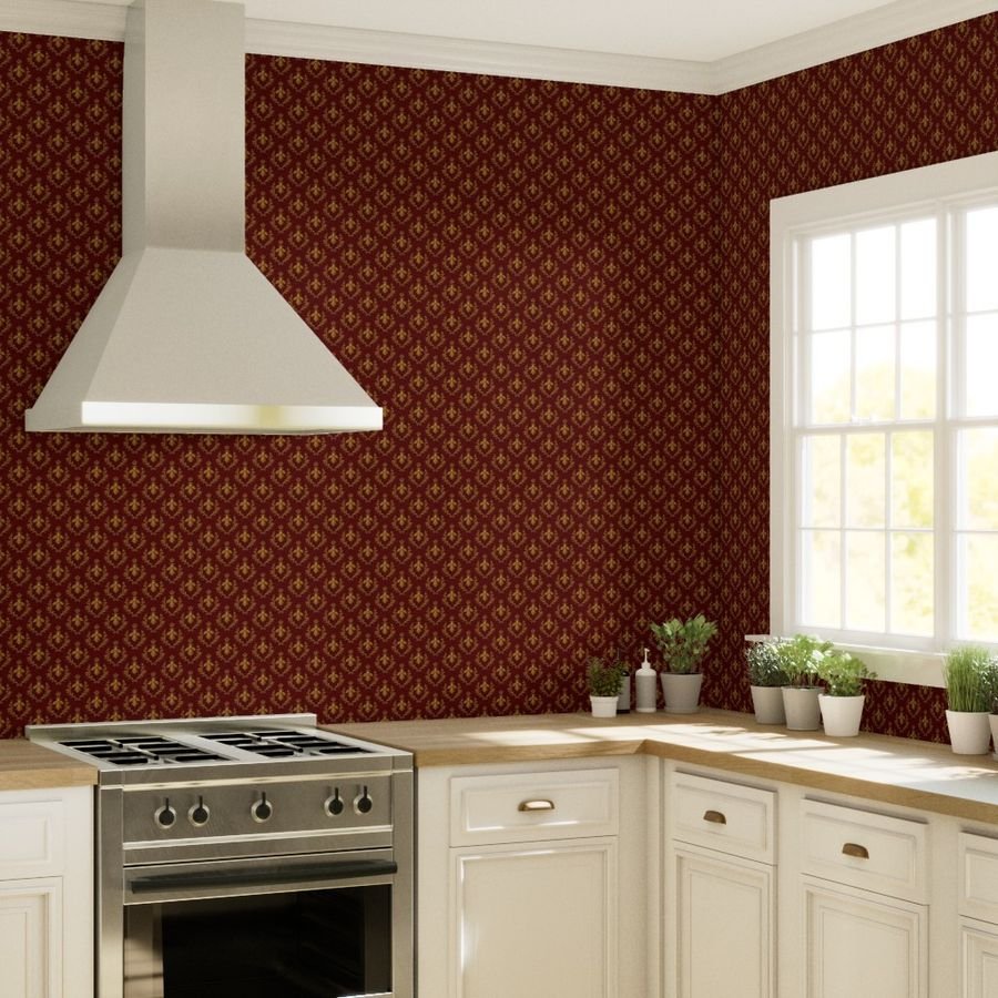 Small Napoleonic Royal Bee and Laurel Wreath Pattern on Crimson Red Wallpaper crimson red wallpaper