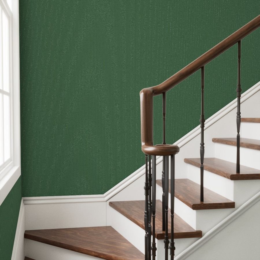Classic White Pinstripe on Hunter Green Office Stripe Pattern Wallpaper green and white wallpaper