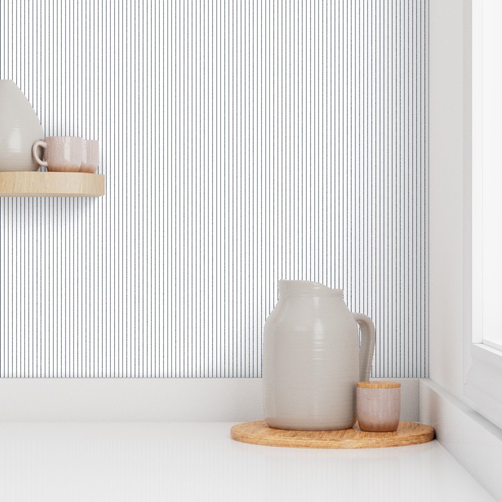 Classic Navy Blue Pinstripe on White Office Stripe Pattern Wallpaper blue and white wallpaper