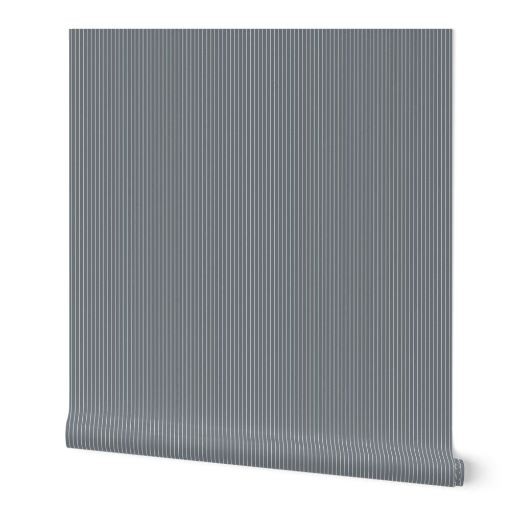 Classic White Pinstripe on Steel Gray Office Stripe Pattern Wallpaper gray and white wallpaper