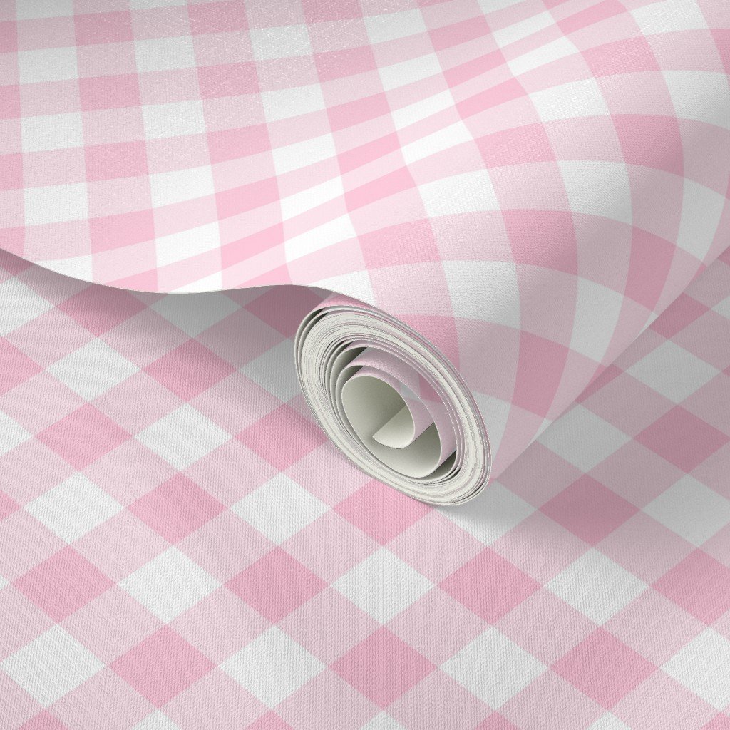 Baby Pink Gingham Check Plaid Wallpaper checkered wallpaper