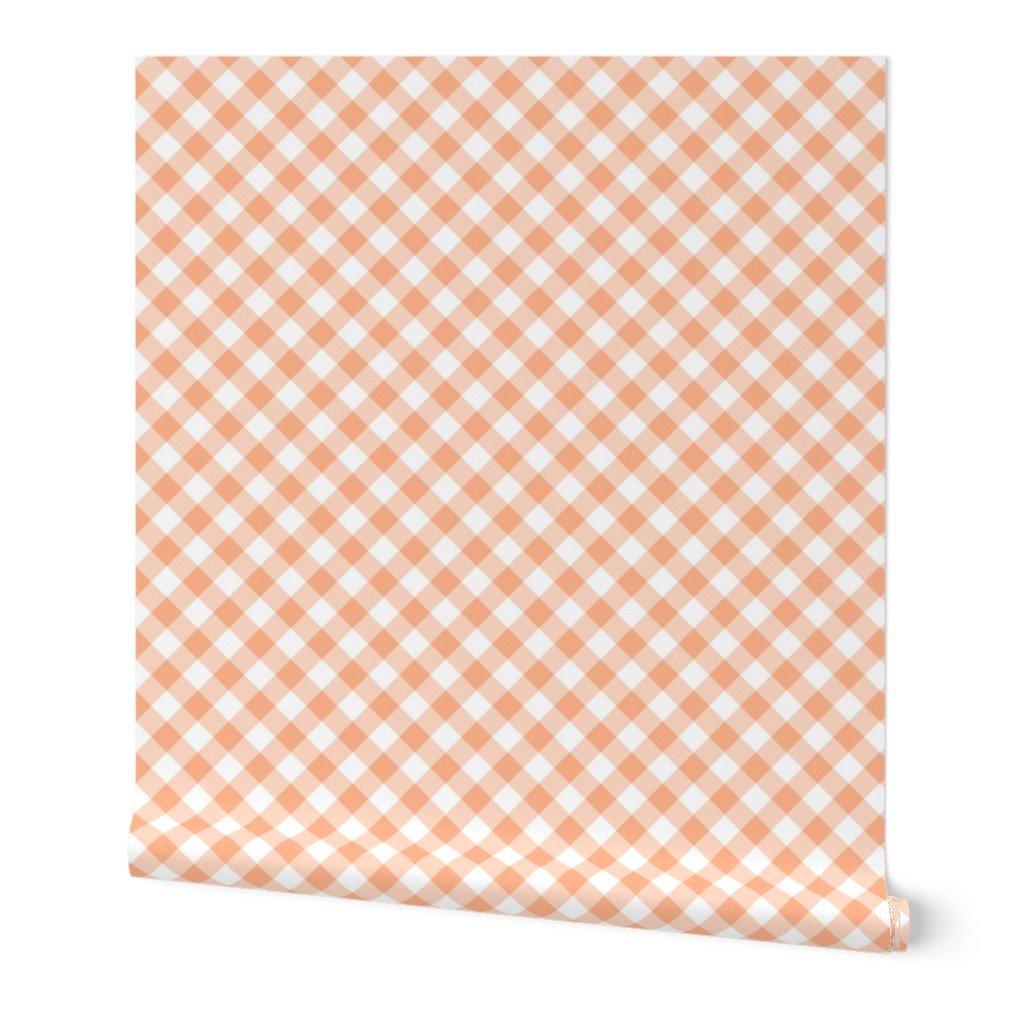 Peach Orange Gingham Check Plaid Wallpaper cottagecore wallpaper