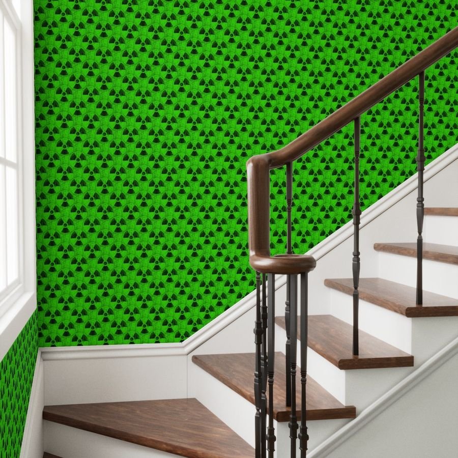 Neon Green and Black Radiation Warning Grunge Pattern Wallpaper neon green wallpaper